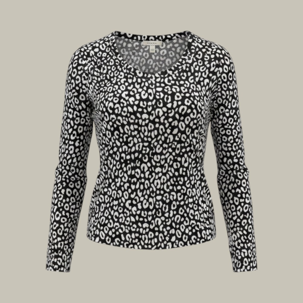 Michael Kors Knit LS Top Small Black Cream Leopard Print Chic Workwear Capsule